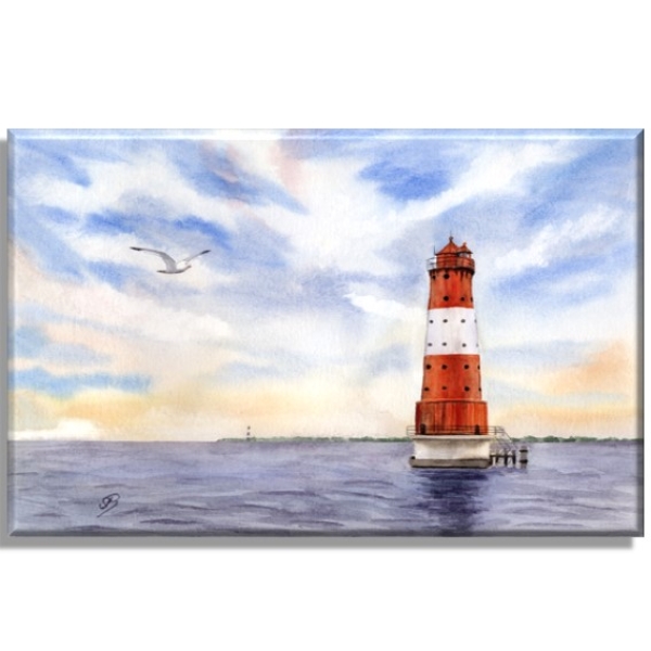 Stretcher frame canvas 40 x 30 cm Watercolor Maritime Art Print North Sea Wilhelmshaven Lighthouse Arngast